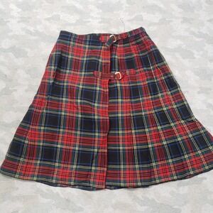 Vintage Silesia Skirt Womens 40 Red Pure Wool Tartan Plaid
